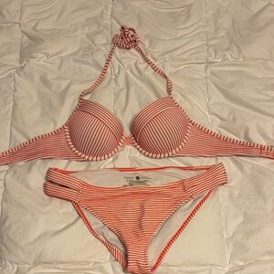 Shade & Shore Coral Striped Bikini